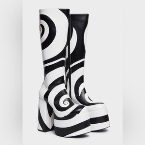 Current Mood Dolls Kill Trippy Rave Black and White Platforms